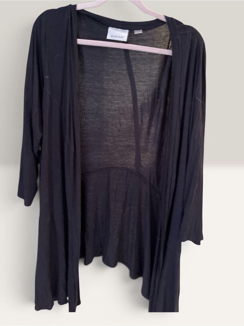 Avenue Black Lightweight Draped Open Cardigan